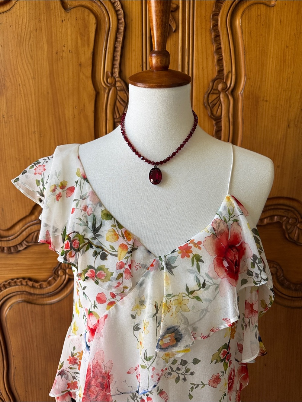 Deep Ruby Faceted Swarovski Crystal Pendant Necklace - Women Jewelry adjustable